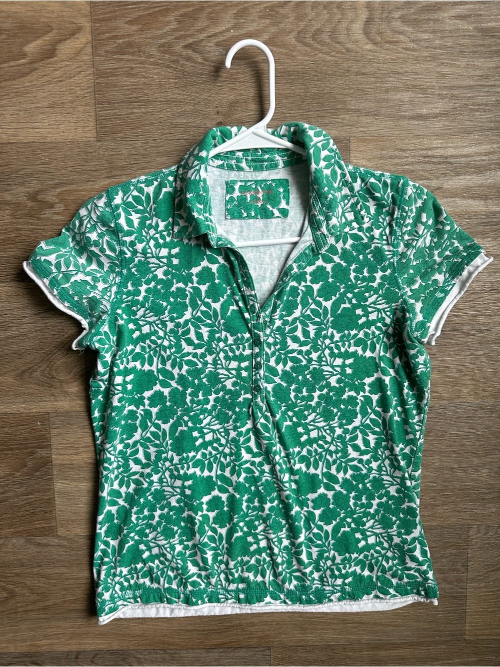 Liz Claiborne Green Floral Polo Shirt Short Sleeve Modern Fit Cotton Medium